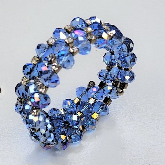 BLUE Sparkling Crystal Glass Wrap Around Bracelet - Picture 10 of 11